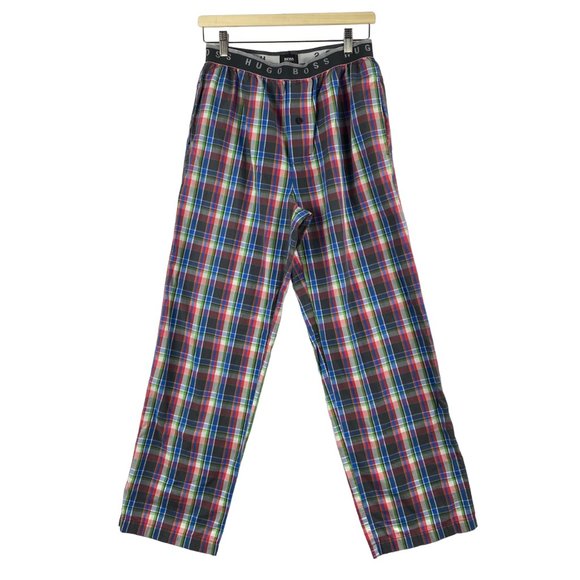 Hugo Boss Pajama Pants Mens‎ Medium Plaid Blue Red 100% Cotton Lightweight - Picture 1 of 13